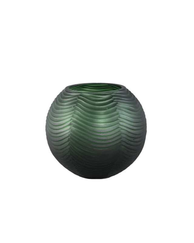 PTMD Elichi Groene ronde glazen vaas laag 20 x 17.5 cm