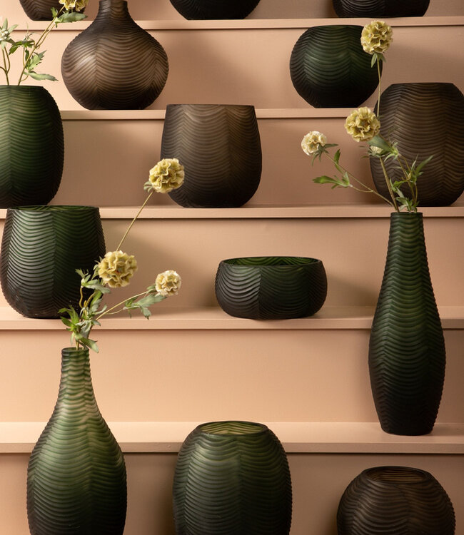 PTMD Elichi Groene ronde glazen vaas laag 20 x 17.5 cm