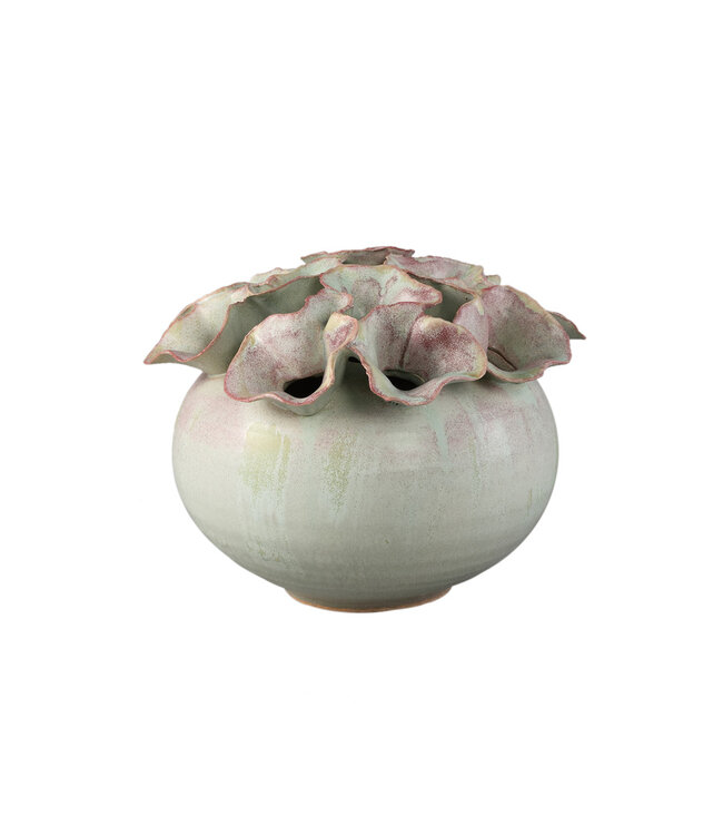 PTMD Jullia Green keramische vaas bloemvormige gaten M