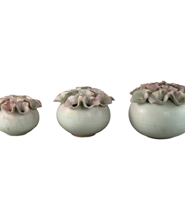 PTMD Jullia Green keramische vaas bloemvormige gaten M