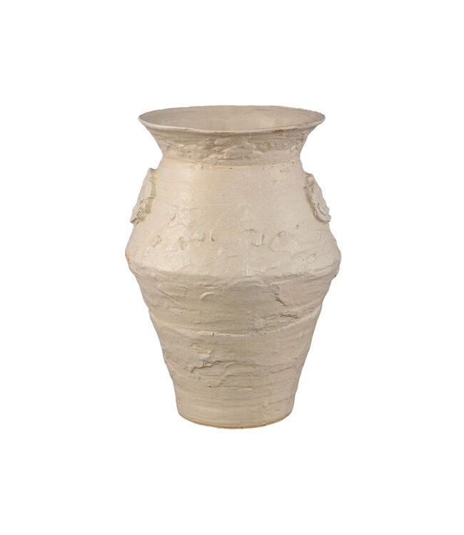 PTMD Leandra Beige ronde keramische pot ruwe structuur L
