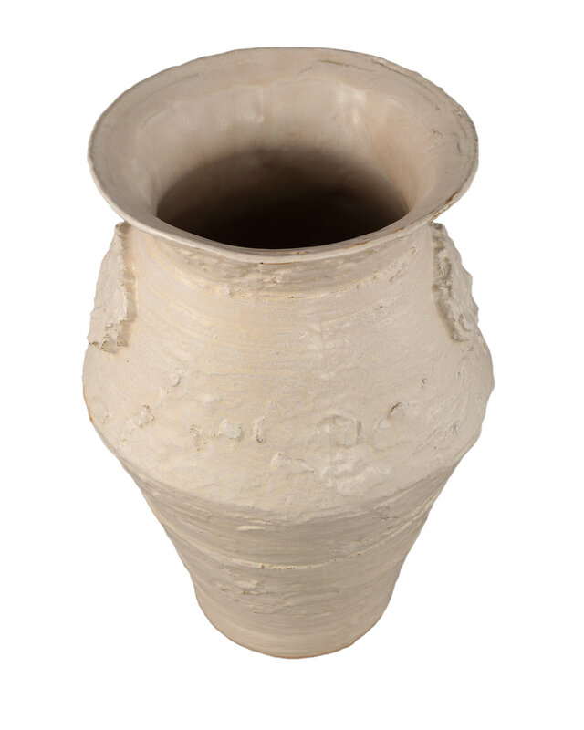PTMD Leandra Beige ronde keramische pot ruwe structuur L