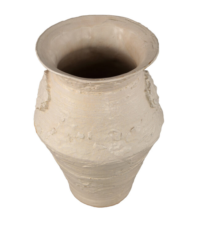 PTMD Leandra Beige ronde keramische pot ruwe structuur L