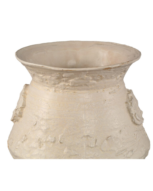 PTMD Leandra Beige ronde keramische pot ruwe structuur L