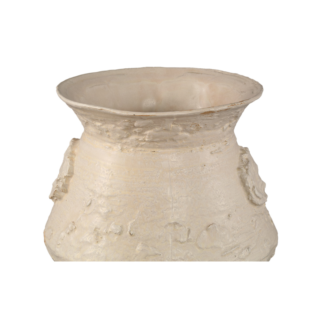 PTMD Leandra Beige ronde keramische pot ruwe structuur L