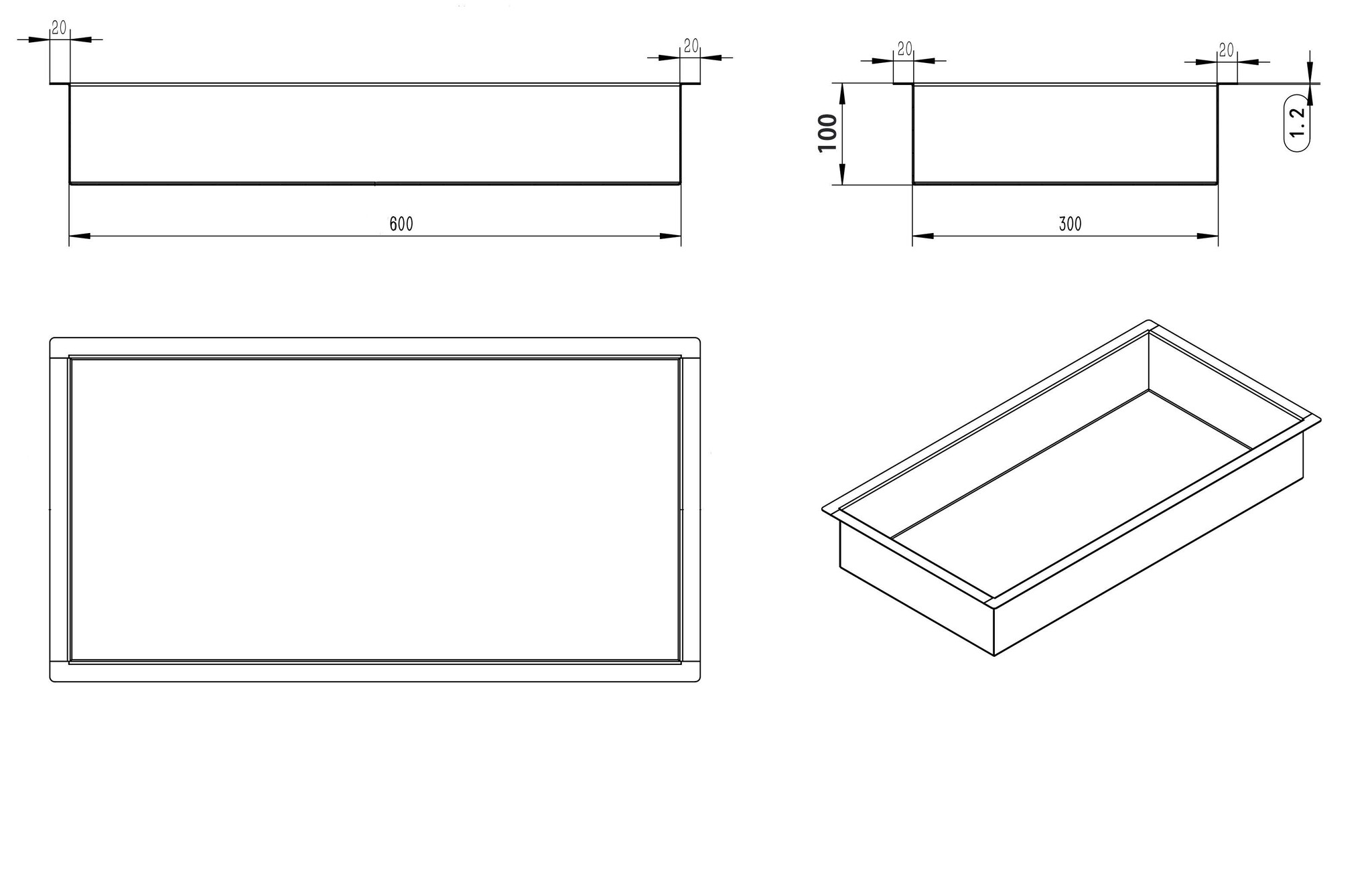 Wiesbaden Demis Inbouwnis | Mat Zwart | H30 x B60 x D10 cm