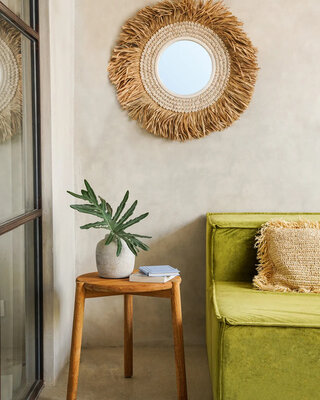 Bazar Bizar De Raffia Cowrie Spiegel - Natuurlijk Wit
