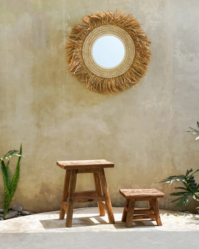 Bazar Bizar De Raffia Cowrie Spiegel - Natuurlijk Wit