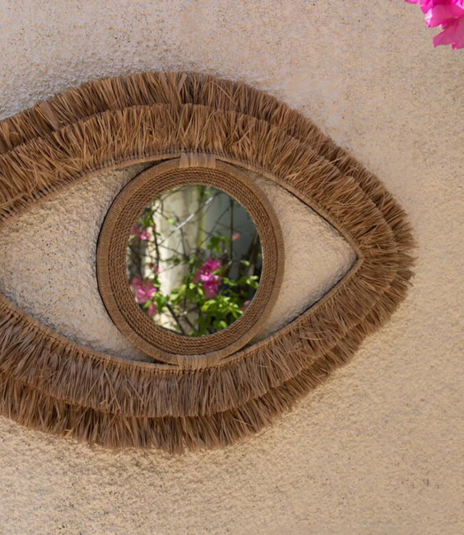 Bazar Bizar De Raffia Eye Mirror - Natuurlijk - M