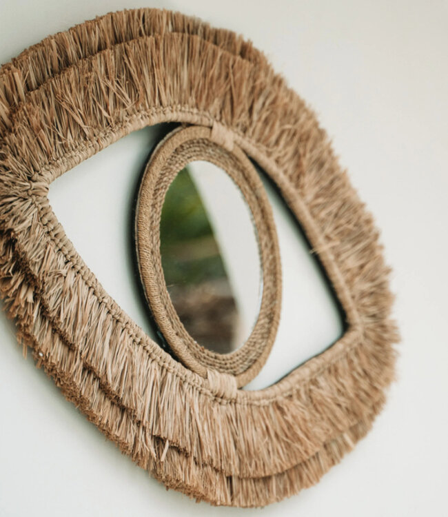 Bazar Bizar De Raffia Eye Mirror - Natuurlijk - M