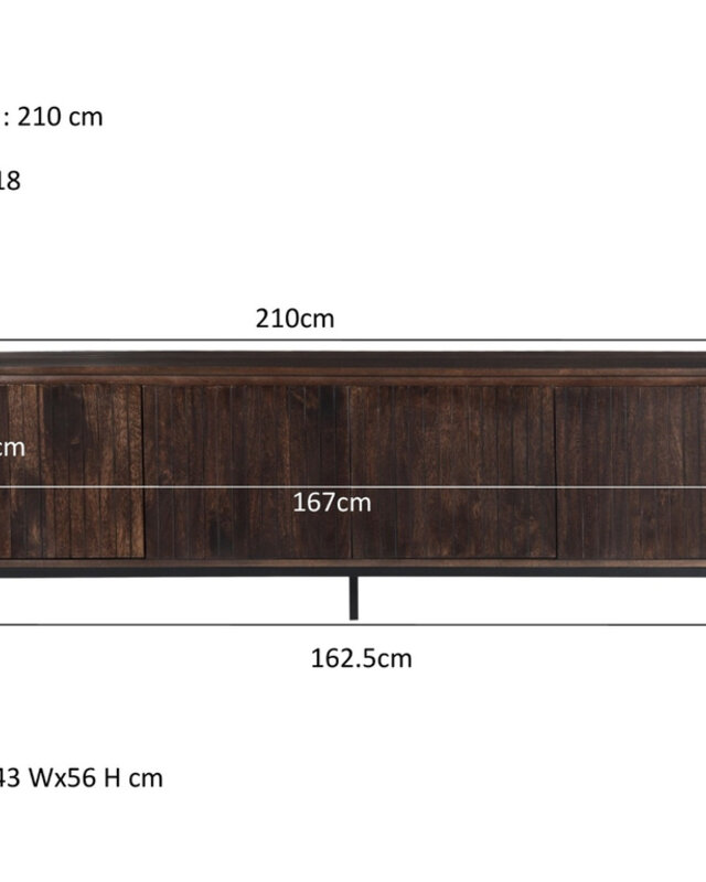 Livingfurn Dressoir Noor Walnoot 210cm