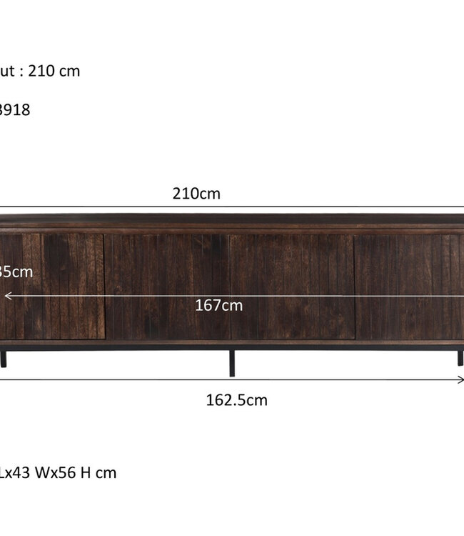 Livingfurn Dressoir Noor Walnoot 210cm