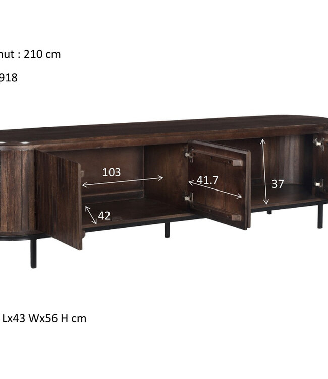 Livingfurn Dressoir Noor Walnoot 210cm