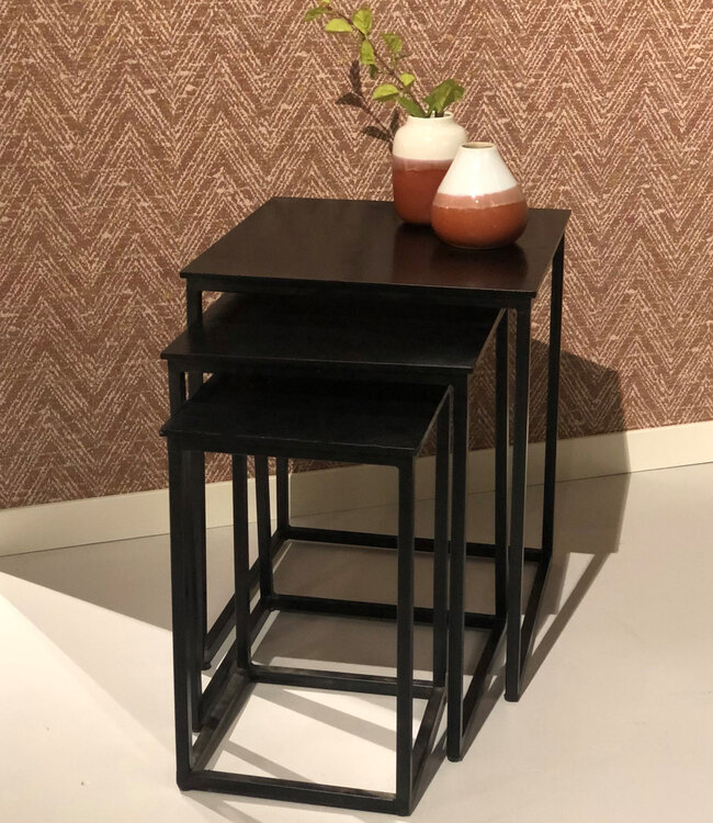 Livingfurn Salontafel Noelle Set van 3 Gietijzeren Black