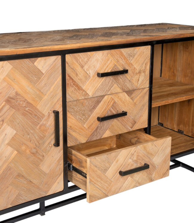 Livingfurn Accent TV-Meubel 180x85x45cm 2-Deurs 5-Lades Bruin Visgraat