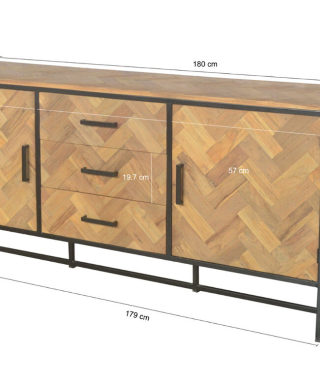 Livingfurn Accent TV-Meubel 180x85x45cm 2-Deurs 5-Lades Bruin Visgraat