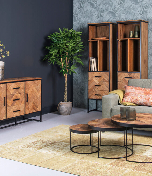 Livingfurn Accent TV-Meubel 180x85x45cm 2-Deurs 5-Lades Bruin Visgraat