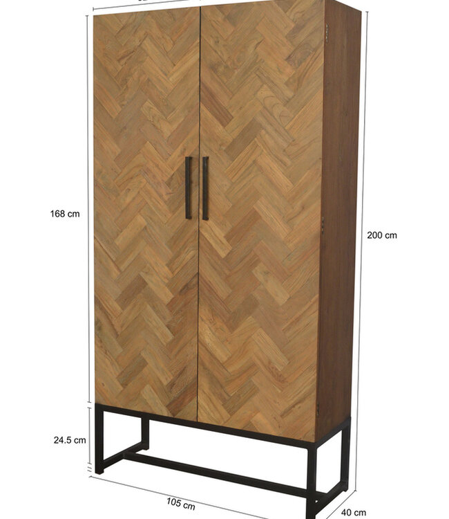 Livingfurn Accent Kast 2-Deurs Groot 200x105x40 cm Bruin Visgraat