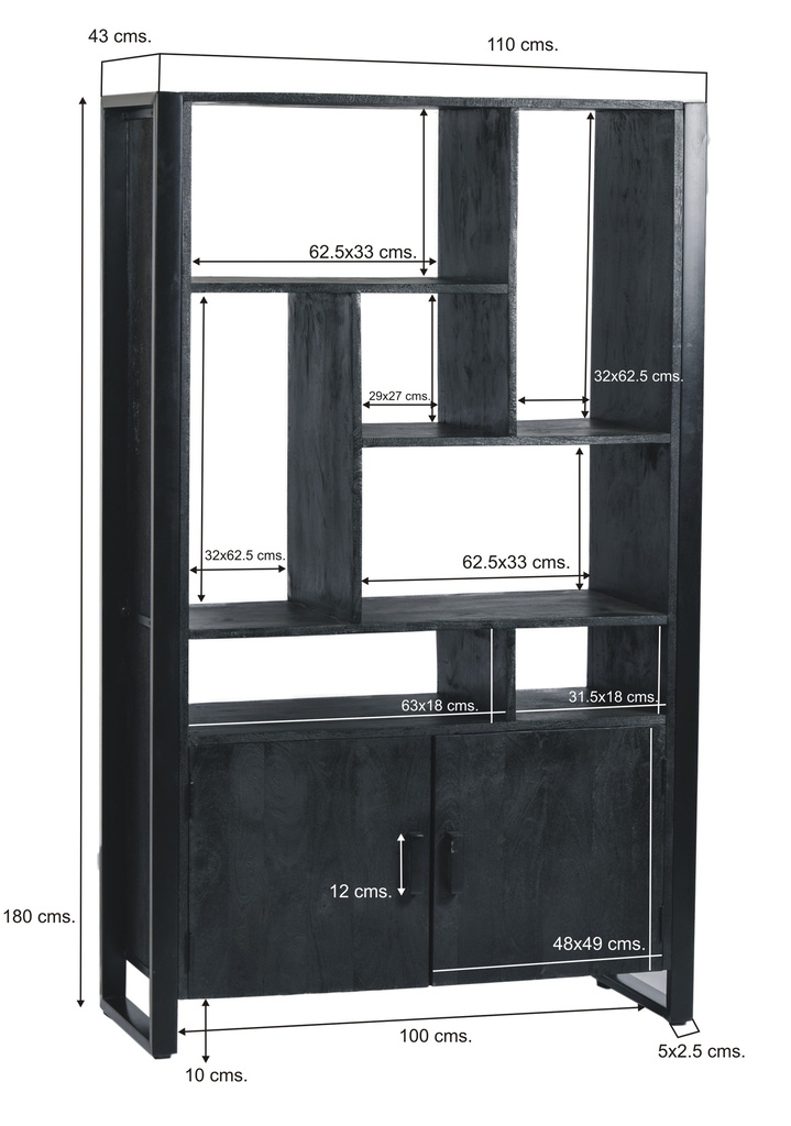 Livingfurn Norris Vakkenkast 180x110x43 cm Zwart