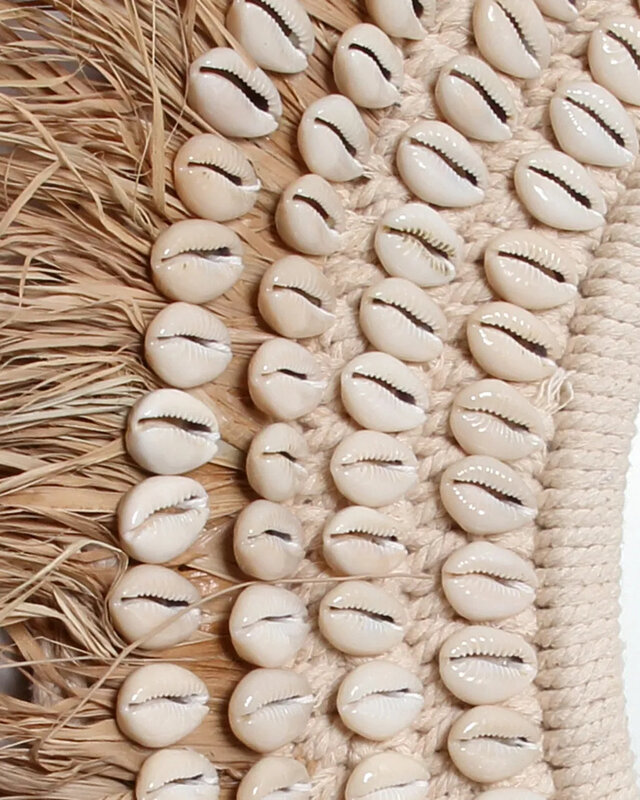 Bazar Bizar De Raffia Cowrie Spiegel - Natuurlijk Wit