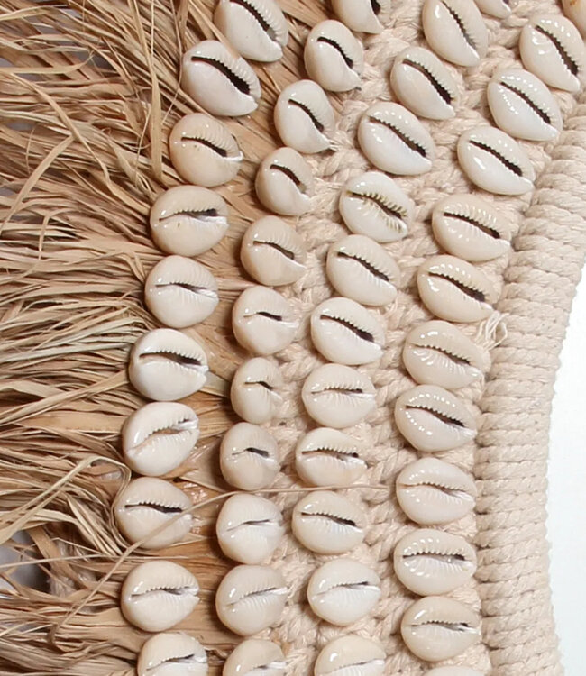 Bazar Bizar De Raffia Cowrie Spiegel - Natuurlijk Wit