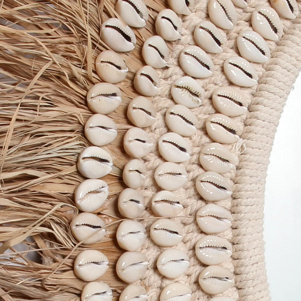 Bazar Bizar De Raffia Cowrie Spiegel - Natuurlijk Wit