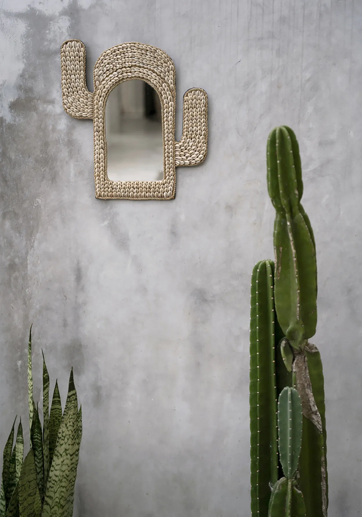 Bazar Bizar De Cactus Schelp Spiegel - Wit