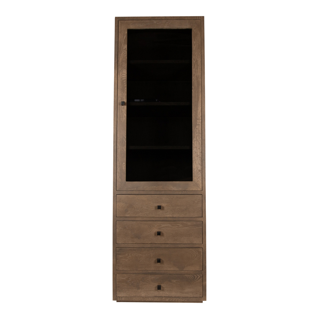 PTMD Eiken kast Armarium 1 deur 4 laden Grijs