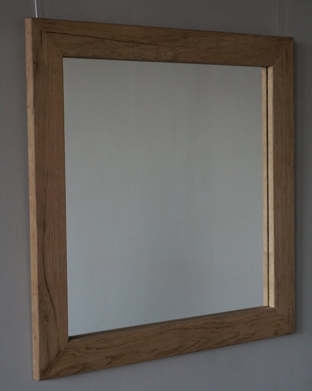 Rene Houtman Spiegel Geke | Oud Eiken Geschaafd | H70 x B70 cm