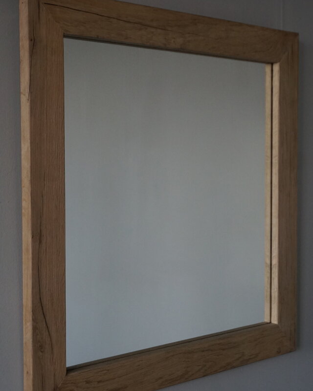 Rene Houtman Spiegel Geke | Oud Eiken Geschaafd | H70 x B70 cm
