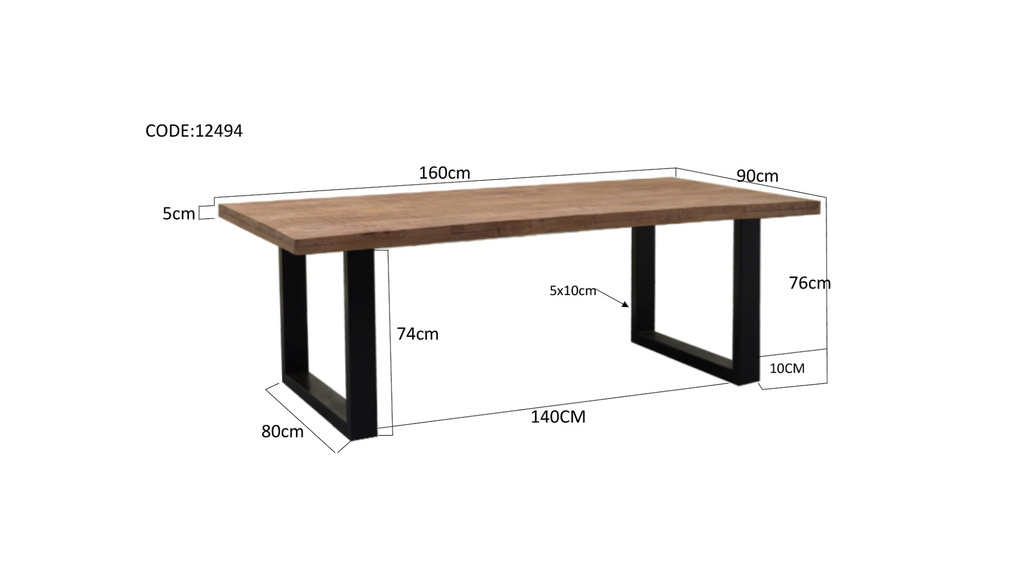 Brix Sturdy Eetkamertafel Mangohout H76xB160xD90 cm