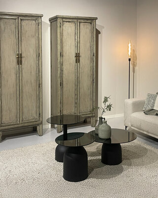 Livingfurn Marie Elise Kast Elm Hout Grijsgroen H220xB95xD45 cm