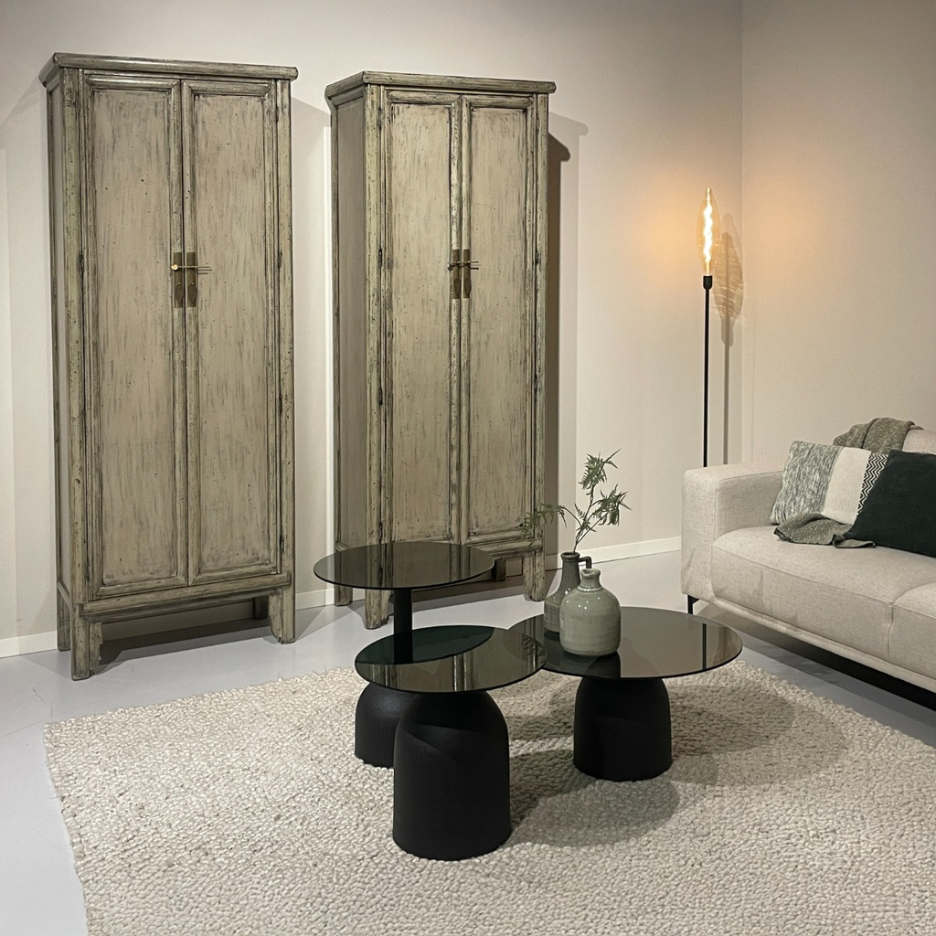 Livingfurn Marie Elise Kast Elm Hout Grijsgroen H220xB95xD45 cm