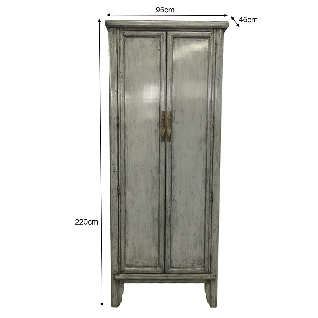 Livingfurn Marie Elise Kast Elm Hout Grijsgroen H220xB95xD45 cm