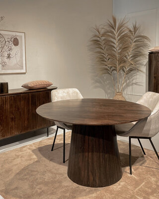 Livingfurn Salvator Eetkamertafel Rond Organisch Walnoot 130x76 cm