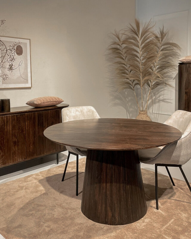 Livingfurn Salvator Eetkamertafel Rond Organisch Walnoot 130x76 cm