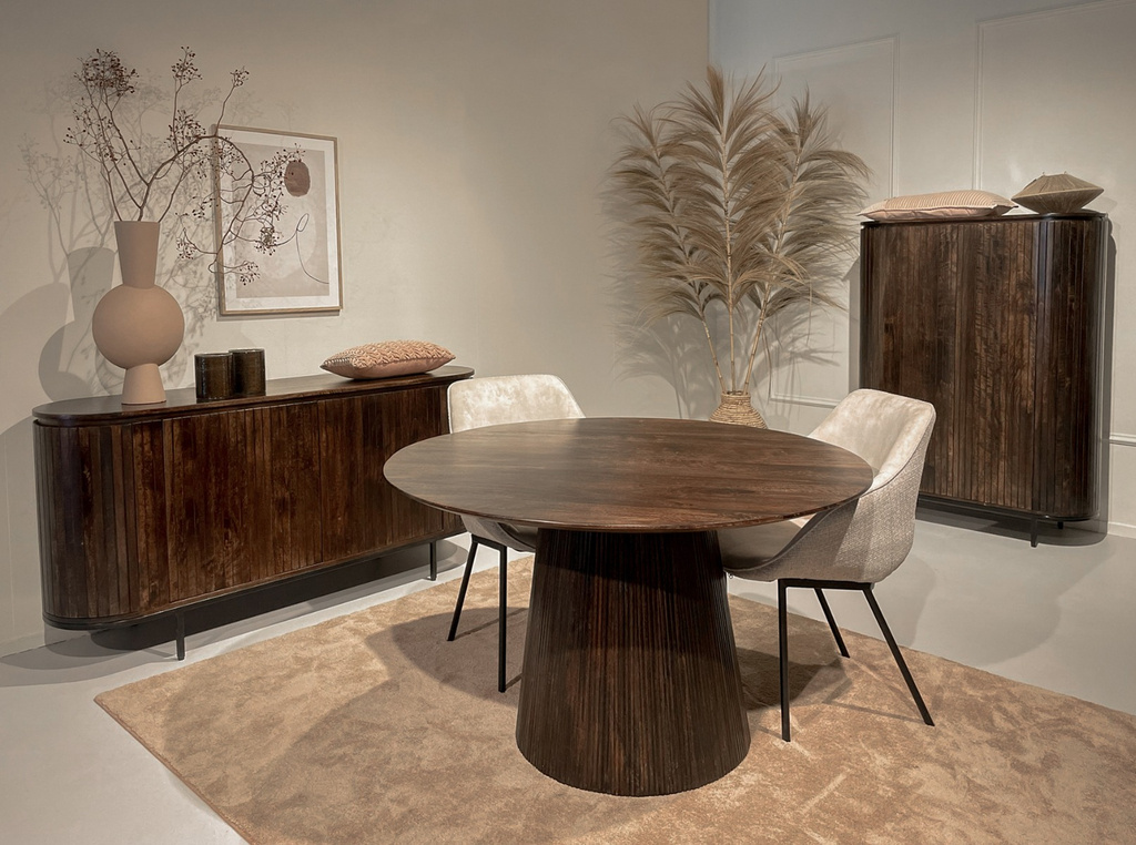 Livingfurn Salvator Eetkamertafel Rond Organisch Walnoot 130x76 cm