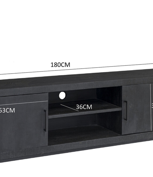 Livingfurn Jaxx Tv-Meubel 2-Deurs 2-Vakken Zwart 180x53x40cm