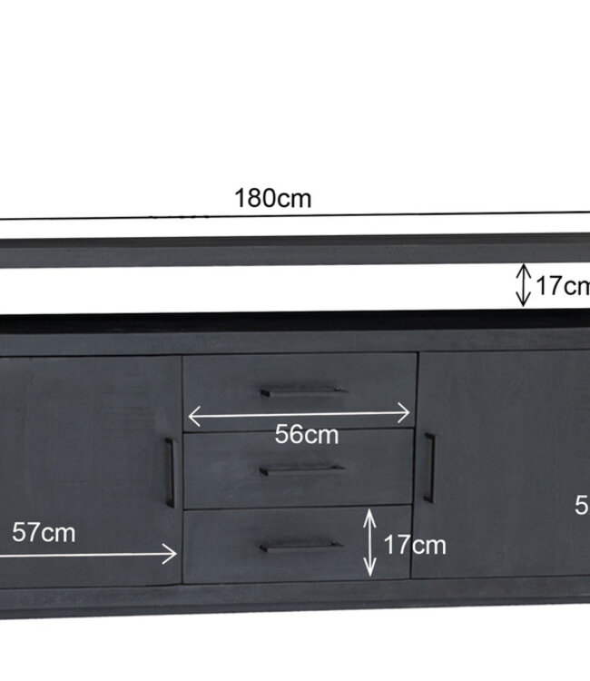 Livingfurn Jaxx TV-Meubel Zwart 3-Lade 2-Deurs 180x85x40cm