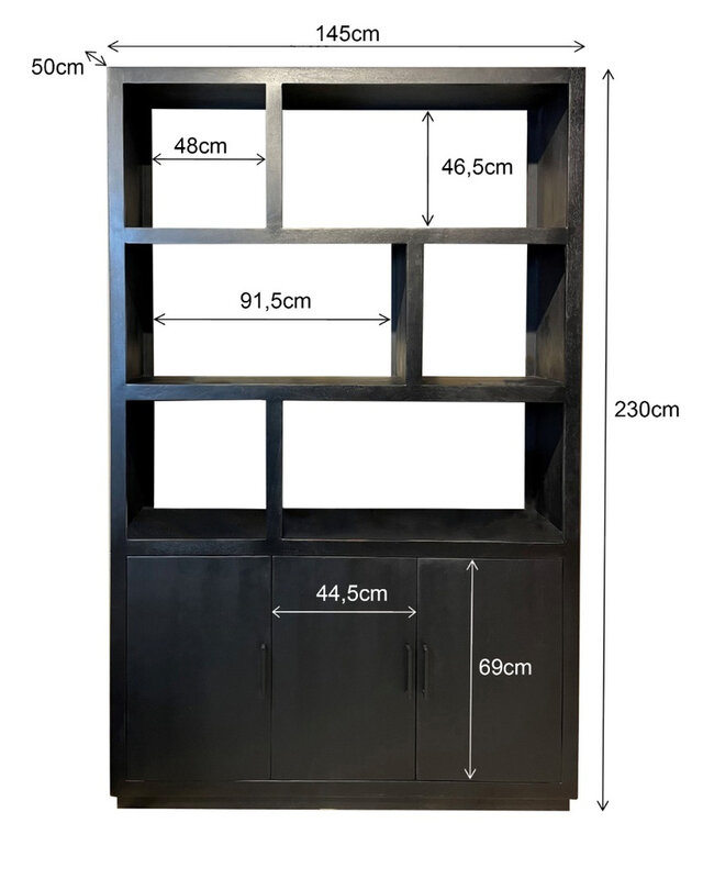 Livingfurn Jaxx Vakkenkast Zwart 230x145x50 cm