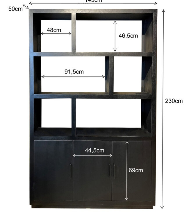 Livingfurn Jaxx Vakkenkast Zwart 230x145x50 cm