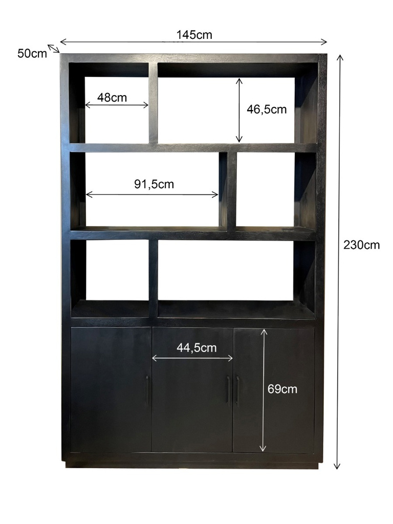 Livingfurn Jaxx Vakkenkast Zwart 230x145x50 cm