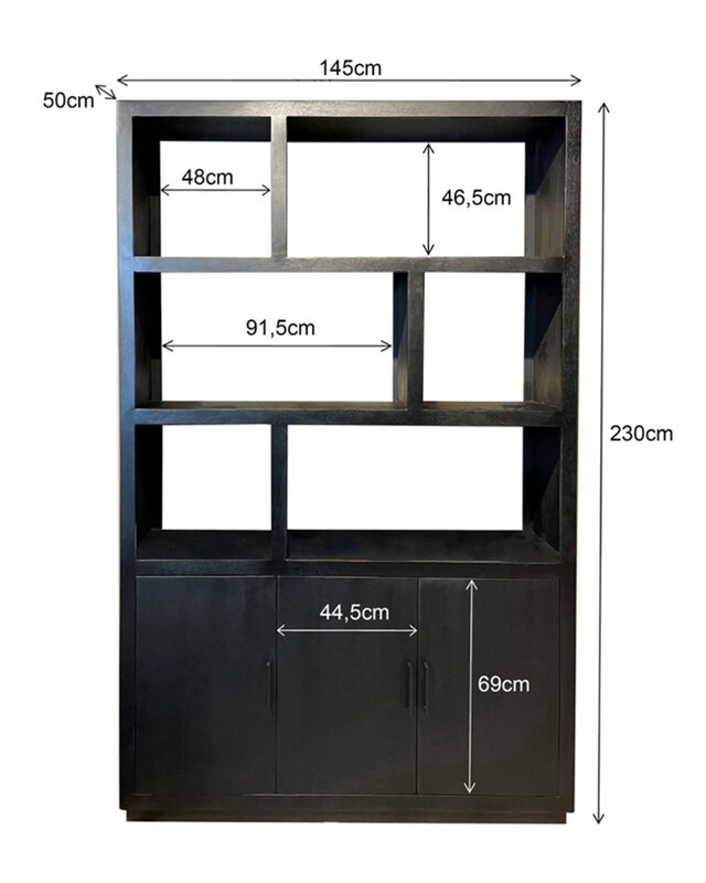 Livingfurn Jaxx Vakkenkast Zwart 200x120x45 cm