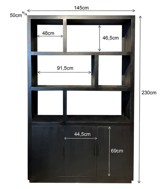 Livingfurn Jaxx Vakkenkast Zwart 200x120x45 cm