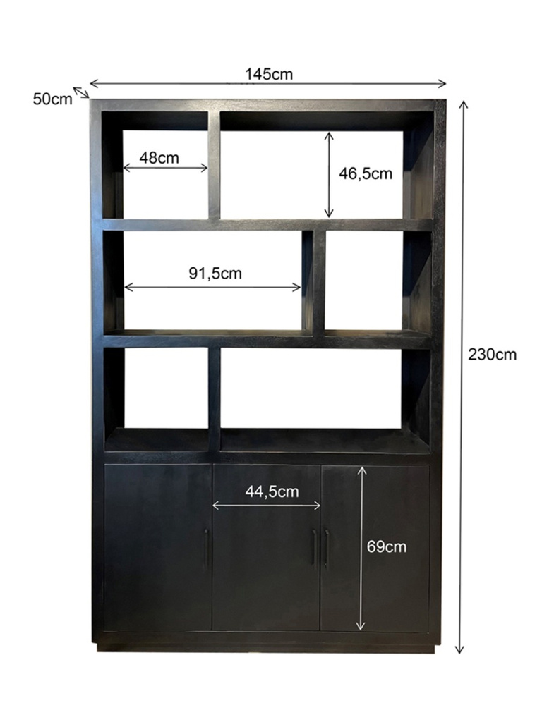 Livingfurn Jaxx Vakkenkast Zwart 200x120x45 cm