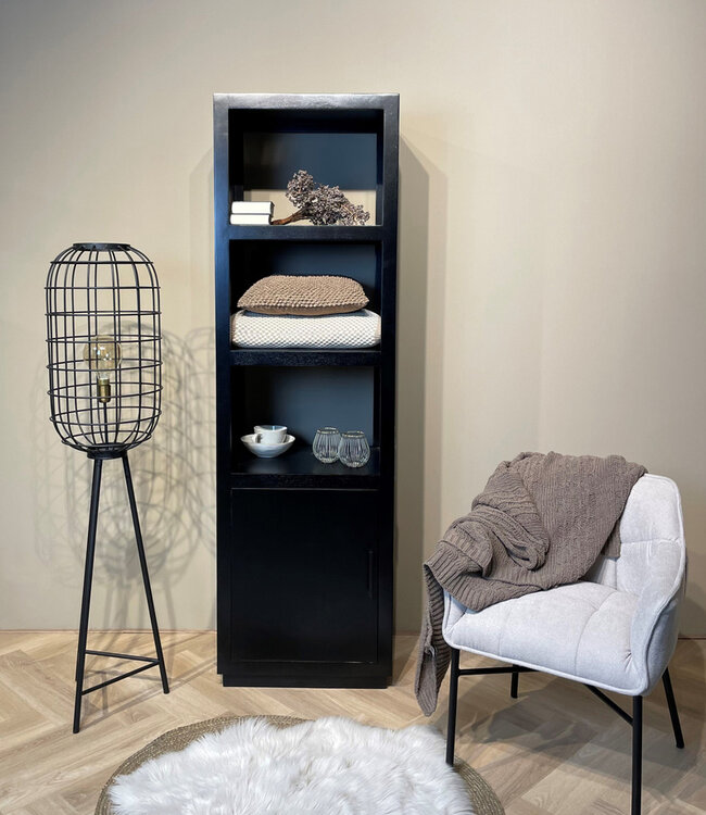 Livingfurn Jaxx Vakkenkast Zwart 3-Vaks 1-Deur 200x60x45cm