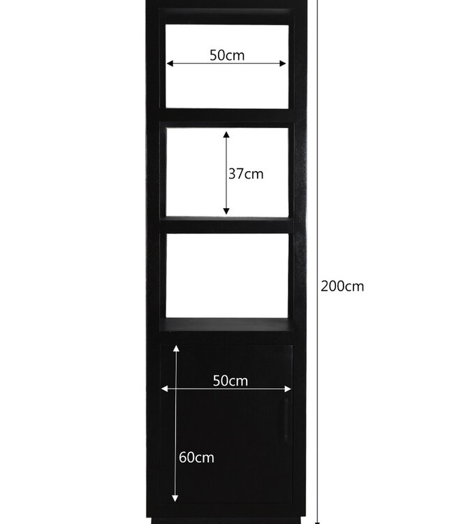 Livingfurn Jaxx Vakkenkast Zwart 3-Vaks 1-Deur 200x60x45cm