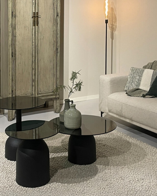 Brix Isa Rookglas Salontafel Rond Zwart 70x36x70 cm
