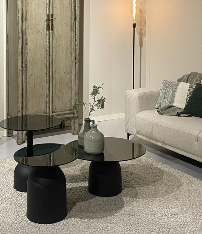 Brix Isa Rookglas Salontafel Rond Zwart 70x36x70 cm