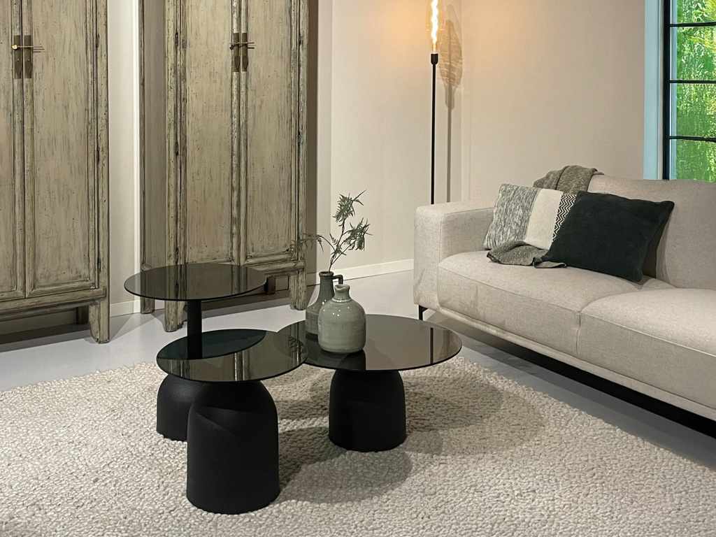 Brix Isa Rookglas Salontafel Rond Zwart 70x36x70 cm